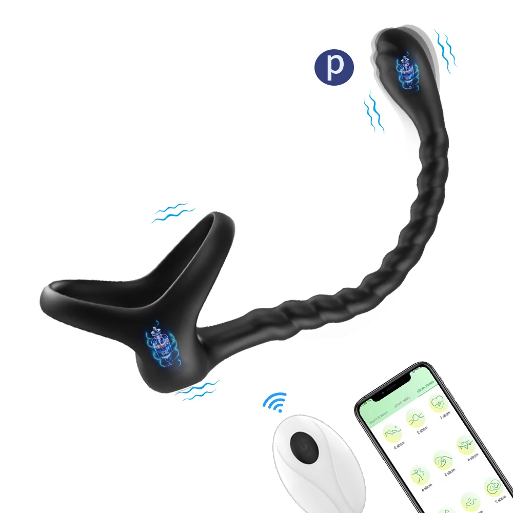 Anal Adult Sex Toys for Men 2 in 1 Prostate Massager Masturb Male Vibrator Cock Ring Taint Stimulator Remote Control Anal Beads view 4