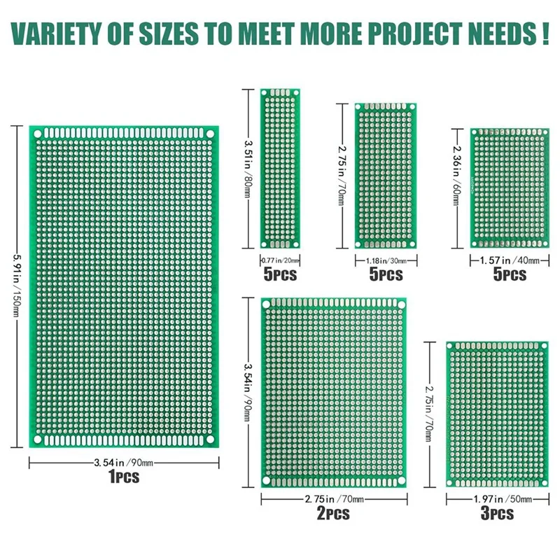 New 147-Piece PCB Circuit Board Prototype Kit - Double-Sided Perf Boards In 6 Sizes