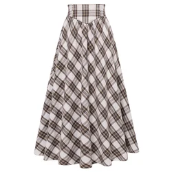 SD Women Renaissance Maxi Skirt Elastic High Waist Plaided Swing A-line Gothic Vintage Retro Skirt Slim Fit Fashion Streetwear