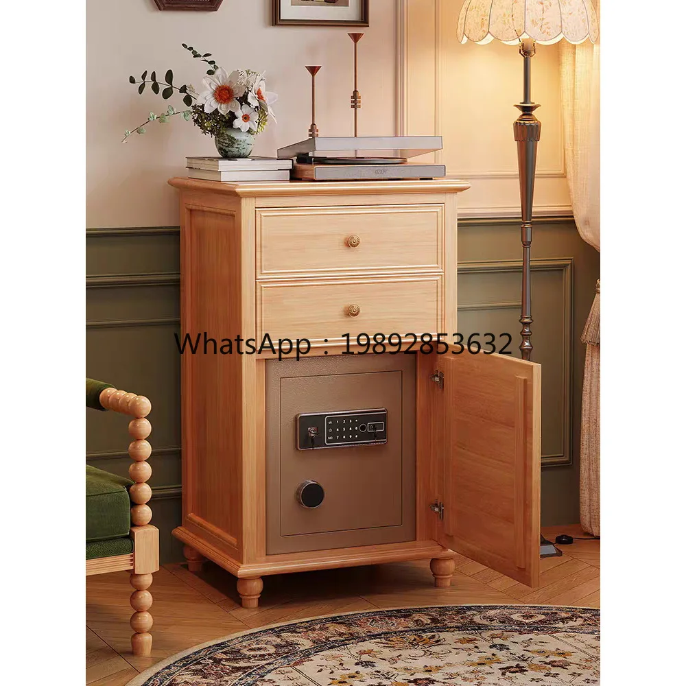 LYY Smart Bedside Cabinet Safe Integrated Household Small Storage with Fingerprint Password Lock Bedroom Solid Wood Safe
