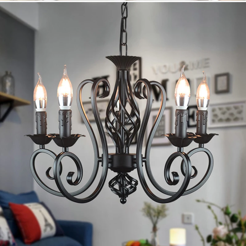 Imagem -04 - Farmhouse Chandelier Candle Light Teto Preto Tradicional Pendurado Luz Metal Industrial Iluminação Pingente 5-light Fixture