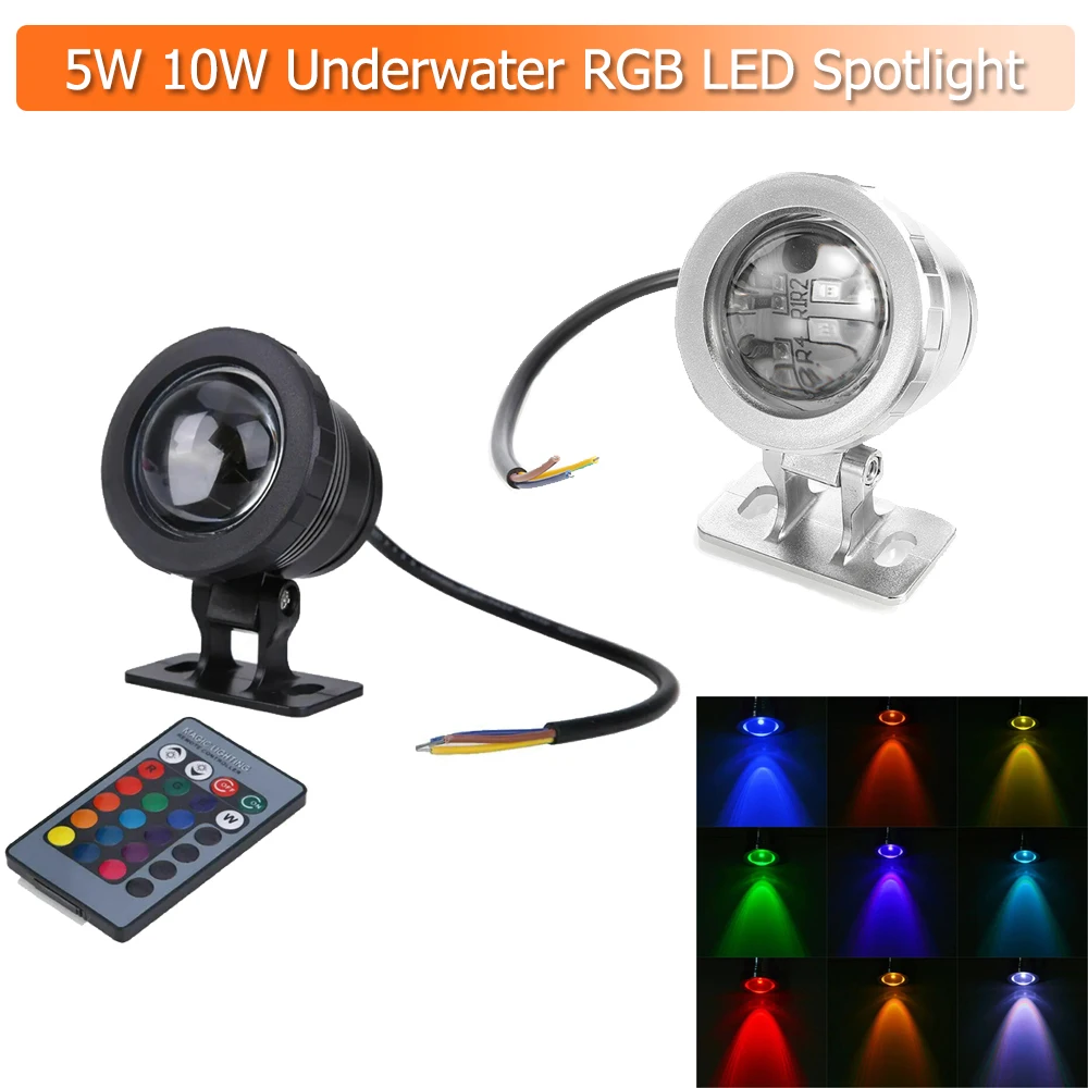 

5W 10W Underwater LED RGB Spotlight AC/DC12V Waterproof Floodlight Remote Control AC85-265V Landscape Bulbs for Pond Pool