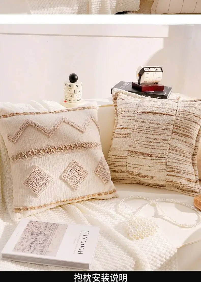 Luxuriöser französischer Stil Schwarz-Weiß Dekokissenbezug Chenille Boho Weiche Moderne Kissenhüllen für Sofa- und Bettdekoration – Detail 19
