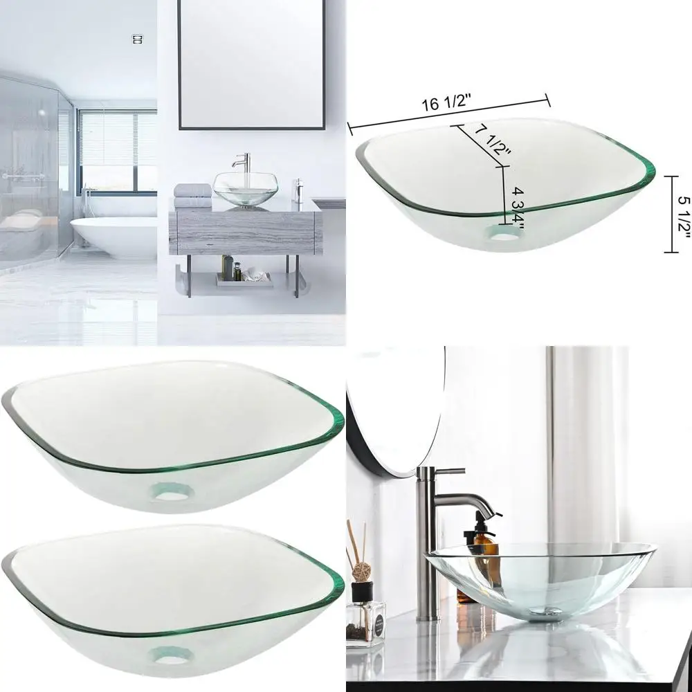 Double Pack Tempered Glass Countertop Above-Mount Bowl Sink for Bathroom and Kitchen
