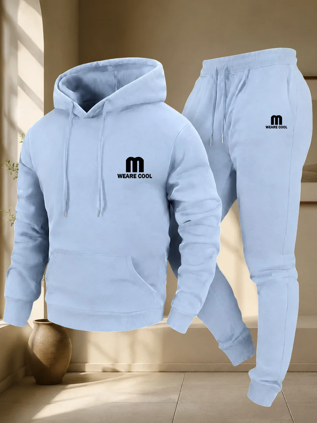 Soft Fabric Men's Autumn and Winter Casual Two-piece Hooded Sweatshirt, Long Pants with Pockets, Regular Outdoor Style - view 4