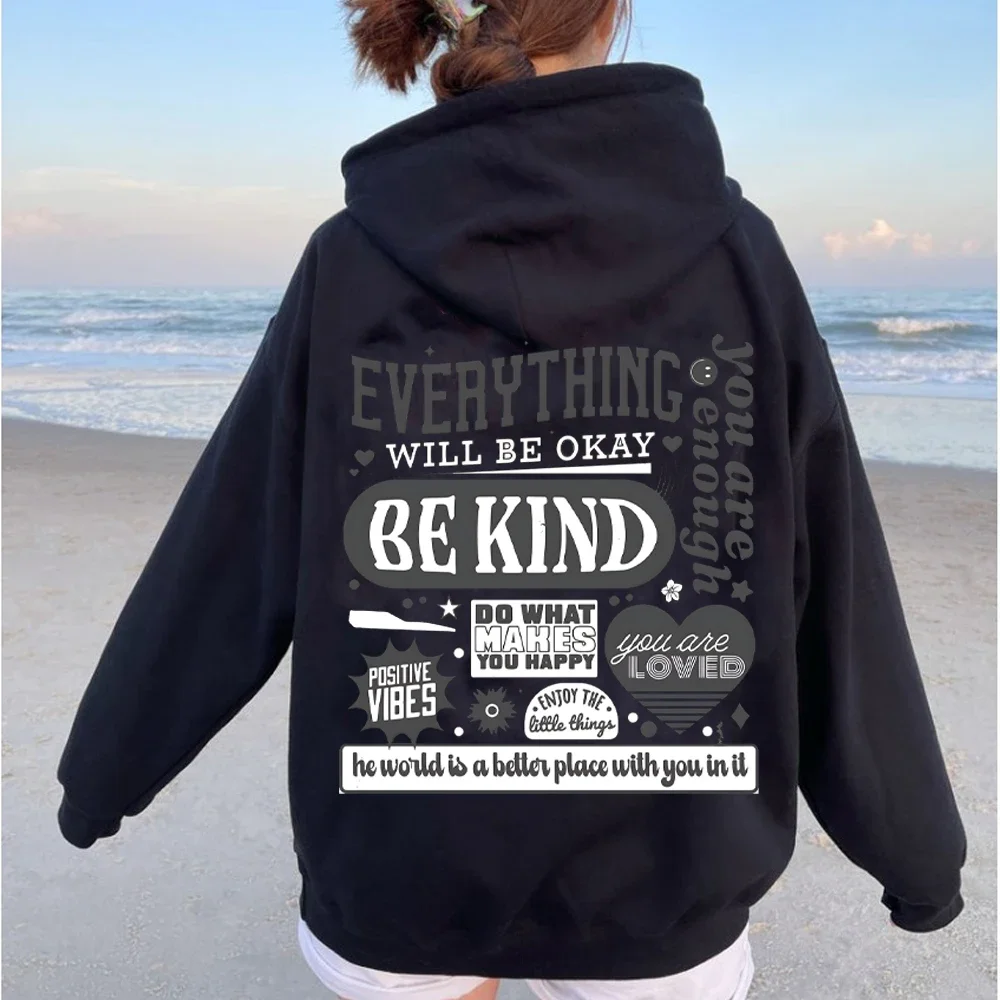 Everything Will Be Okay Aesthetic Mental Health Retro Hoodie Self Growth Positive Therapy Hoodie Mental Illness Sweatshirt