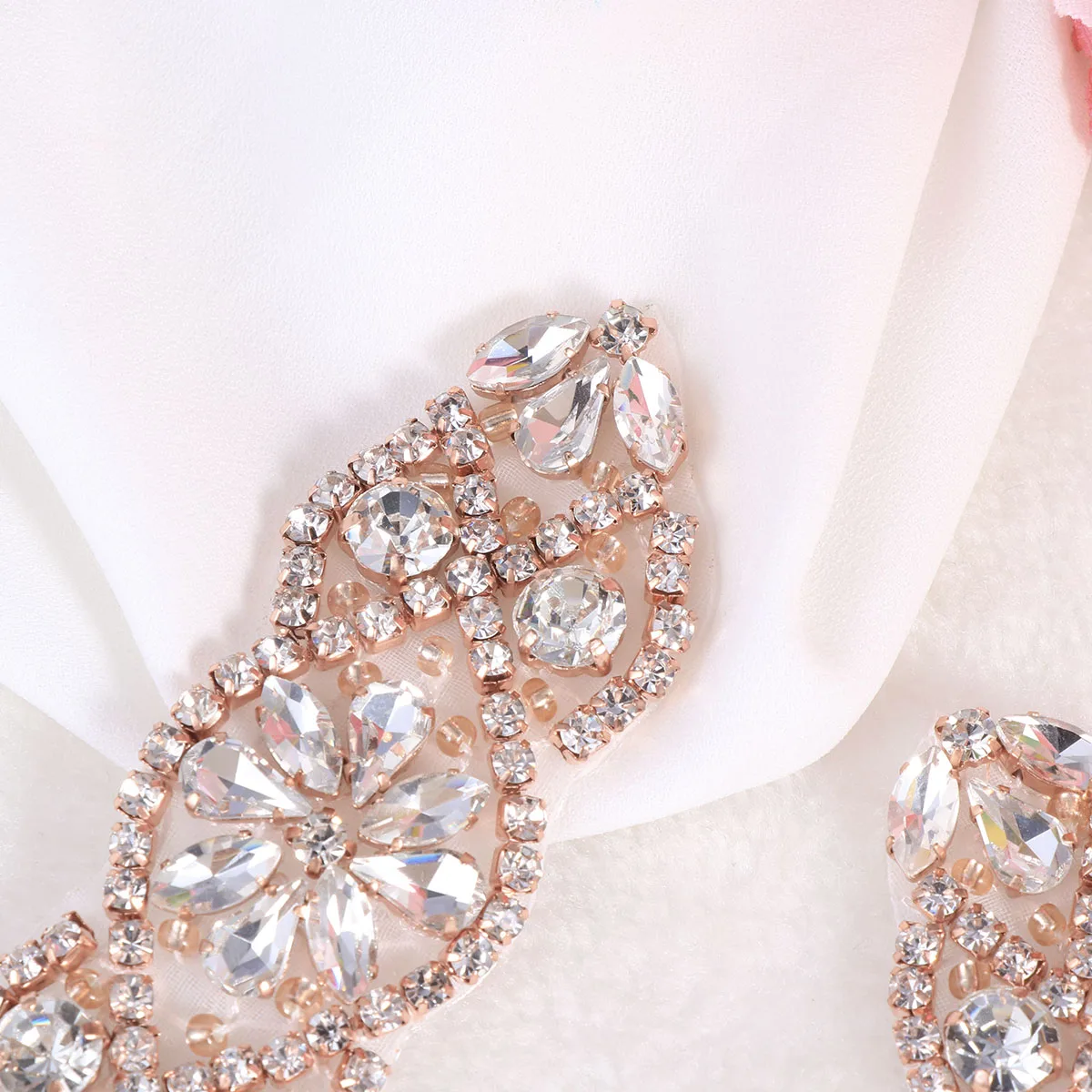 

2 PC Rhinestone Bridal Belt and Sashes Decal Waist Seal Crystal Applique Beaded Decor Dress Golden Wedding Miss