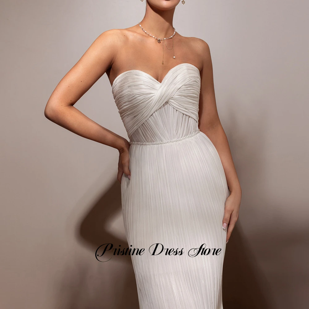 Charmante robe de mariée courte en mousseline de soie pour femmes, longueur thé, plis, fermeture éclair au dos, Sexy, chérie, sans manches, personnalisée