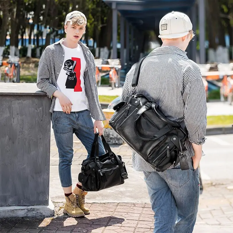 

Мужская кожаная дорожная сумка, повседневный большой чемодан Capaci, уличная трендовая сумка двойного назначения, мягкий ручной чемодан