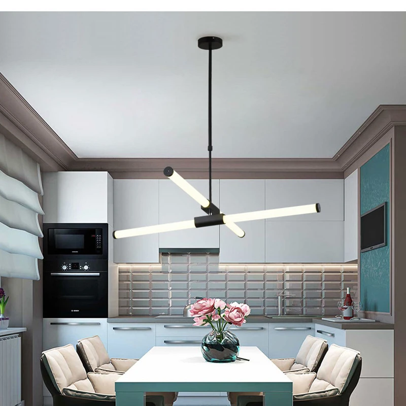 Akari LED Chandelier Simple post-modern long tube chandelier creative lamp front desk shape changeable dining hanging light