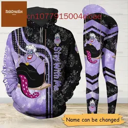 Disney Villains Women's Hoodie and Leggings Set Disney Ursula Yoga Hoodie Leggings Fashion Tracksuit