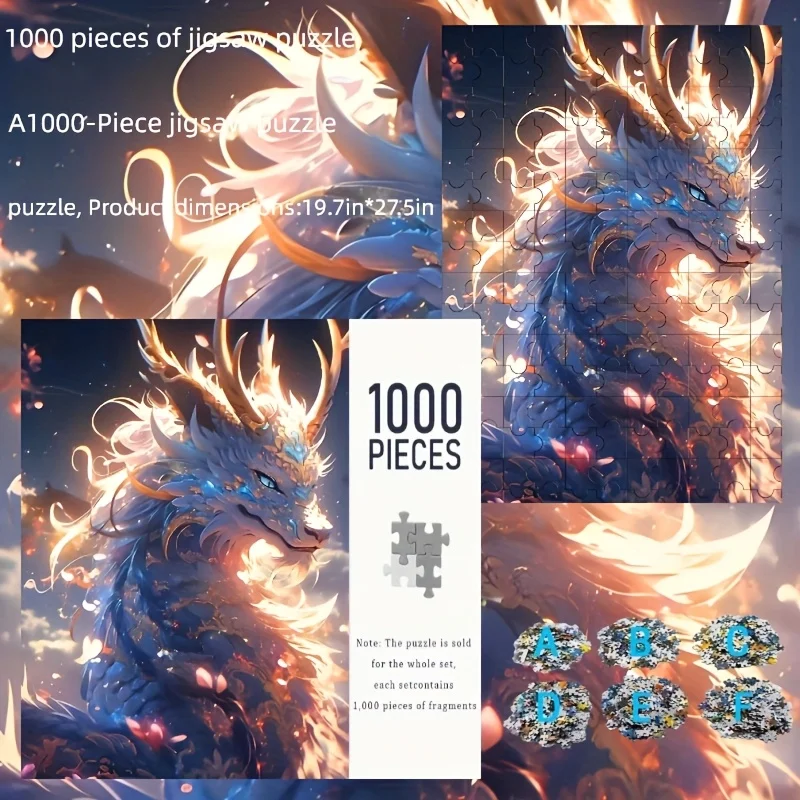 

1000 пазлов «Дракон» для взрослых — прочный картон премиум-класса с яркими цветами и изысканным дизайном дракона, 19,7x27,5