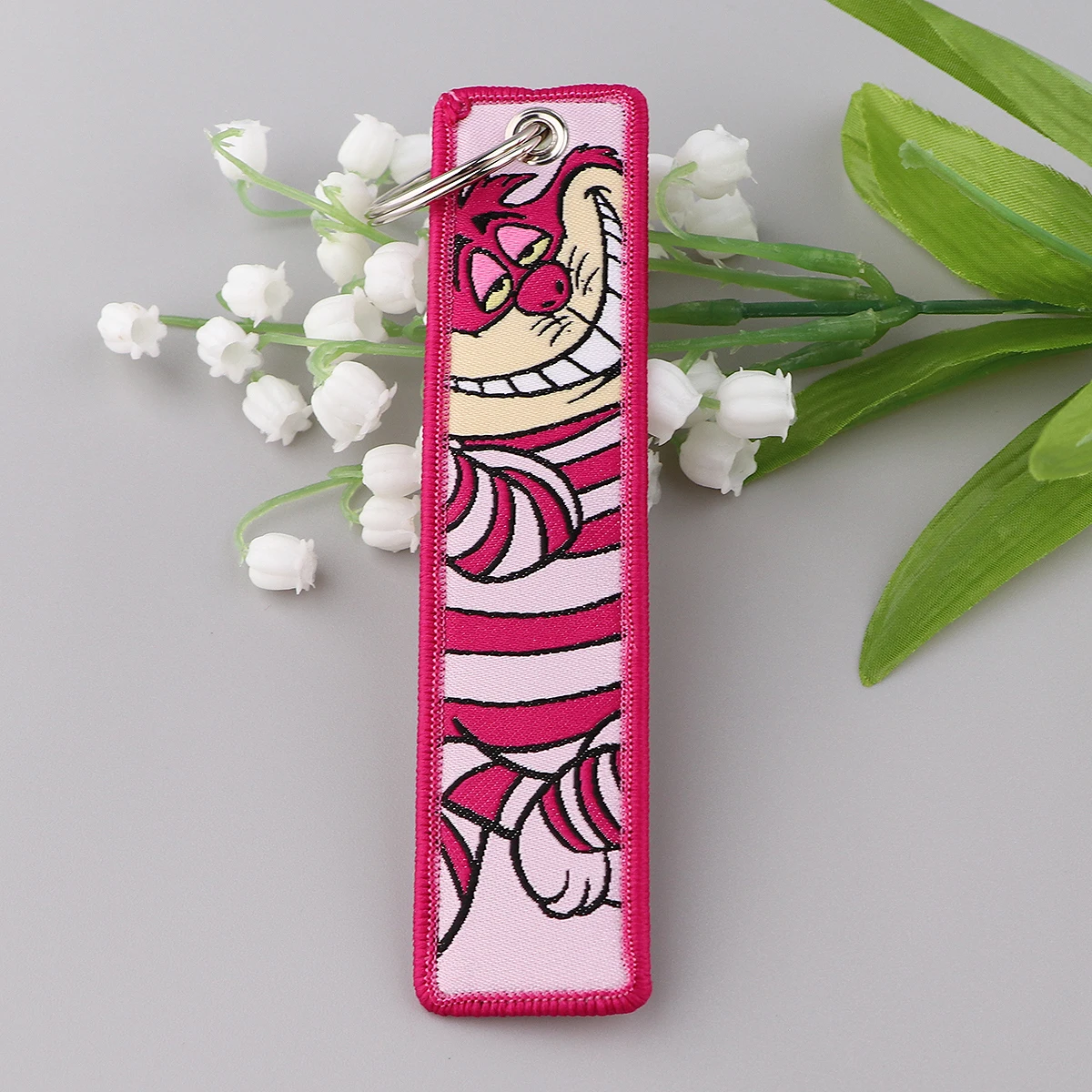 Cheshire Cat Key Tag Embroidered Key Fobs Keychain For Motorcycles Cars Bag Backpack Chaveiro Fashion Key Ring Accessories Gifts