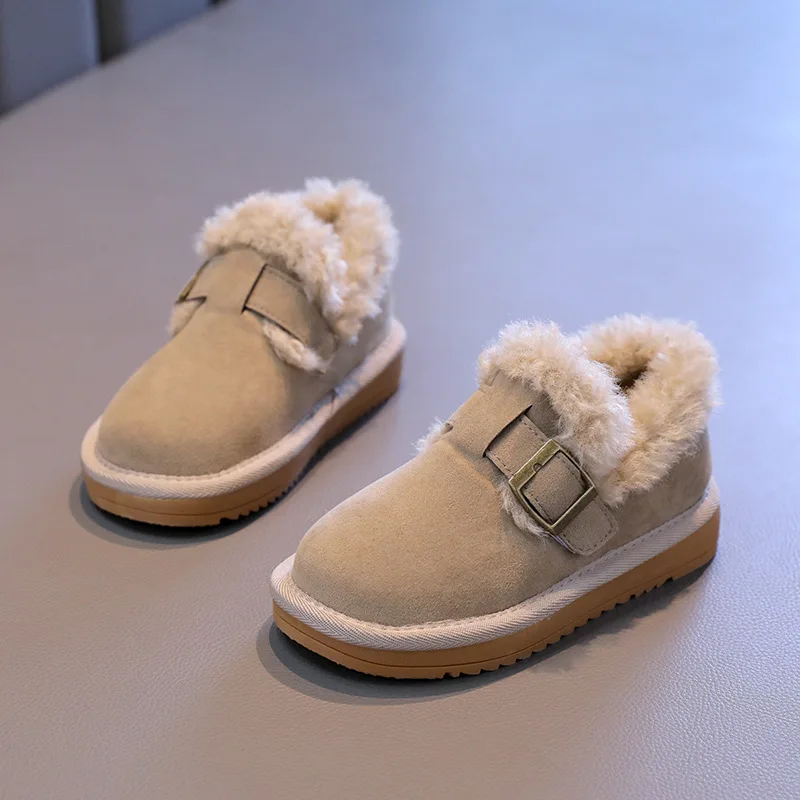 New Kids Flat Shoes Fashion Korean Style Furry Children Winter Cotton Shoes Causal Versatile Girls Outdoor Plush Shoes Hook Loop