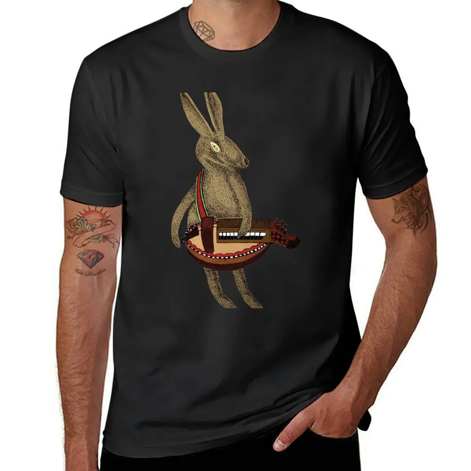 H is for Hare playing the Hurdy-Gurdy T-Shirt for a boy mens clothing