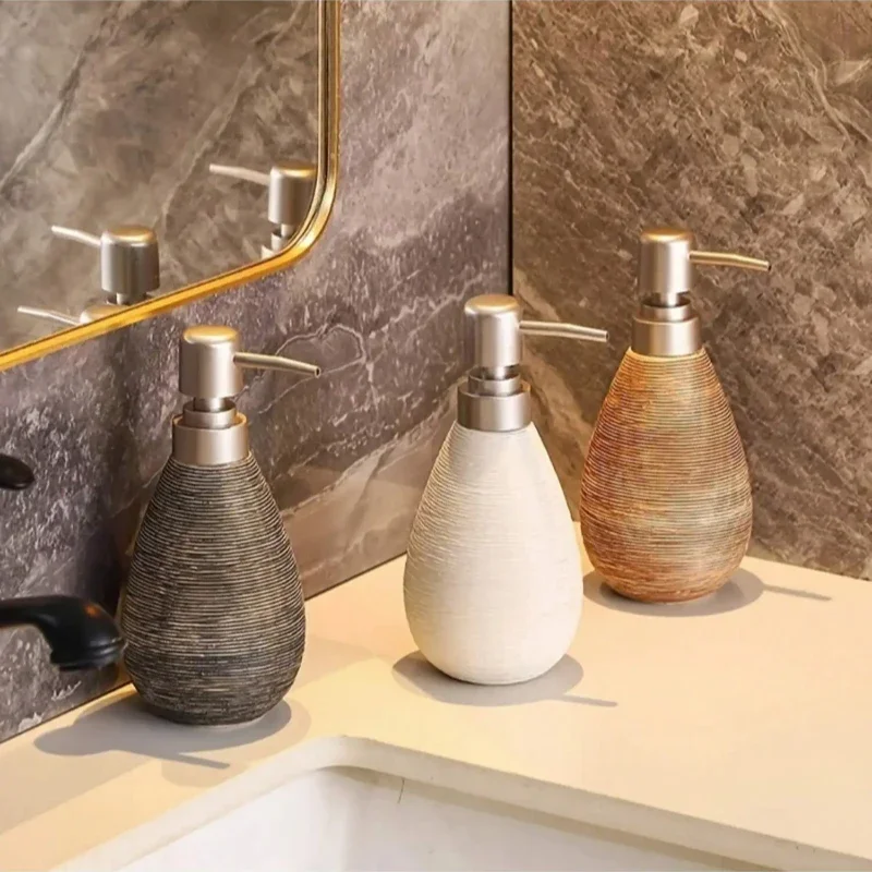 Dispensador de jabón de cerámica creativo Retro, cabezal de bomba de plástico, botella desinfectante de manos, botella de loción para baño, botella de champú y Gel de ducha
