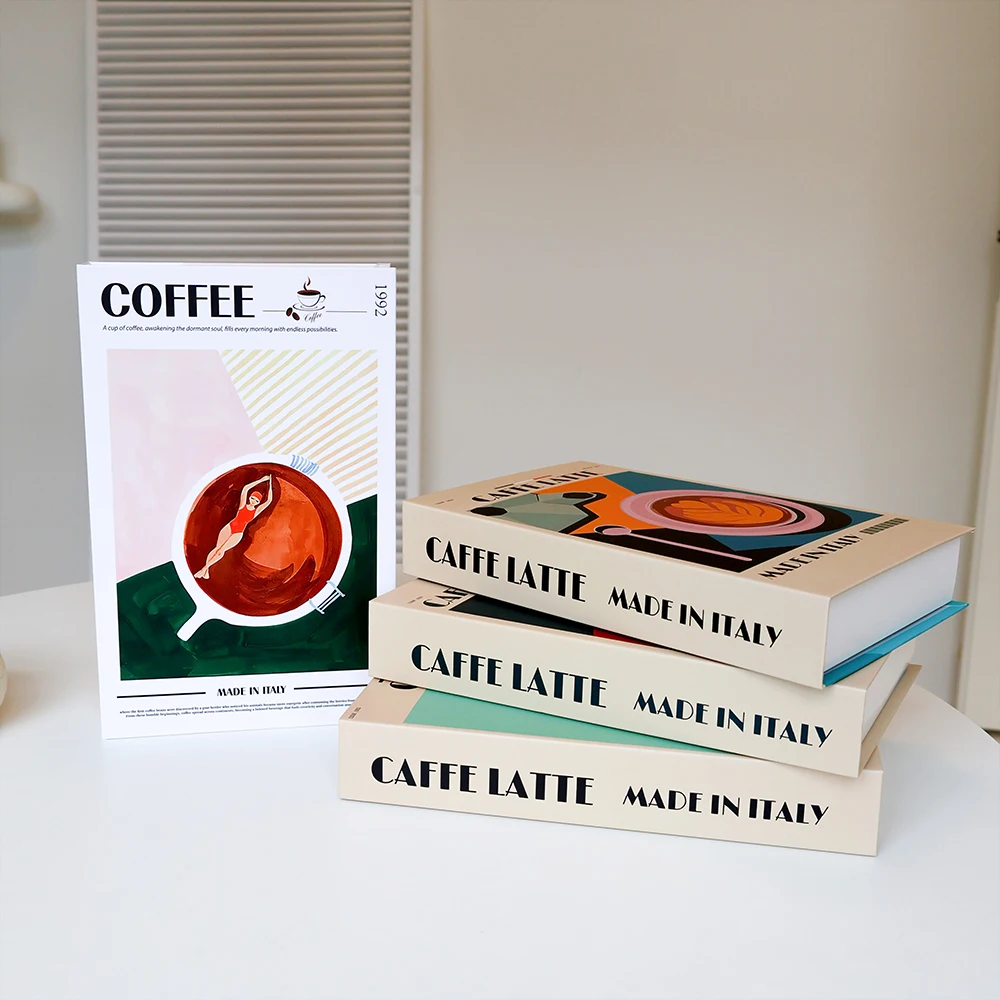 Coffee Lover Book Ornaments Luxury Fake Book Decoration Coffee Table Books Club Villa Hotle Decoration Shooting Props Home