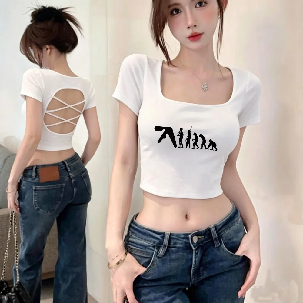 Aphex Twin crop top shoujo kawaii summer party goth t shirt korean fashion goth graphic streetwear funny