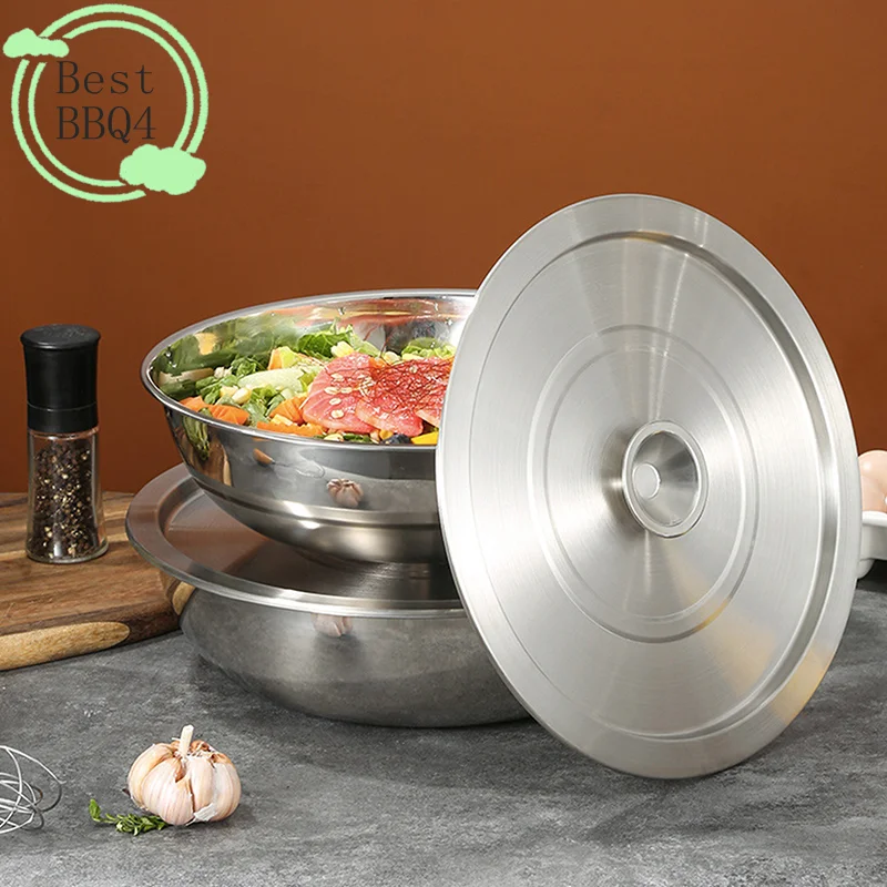 (BBQ4)20/22/24CM Stainless Steel Cookware Lid Reusable Cooking Pot Cover Wok Cover Frying Pan Lid Flat Bowl Basin Cover