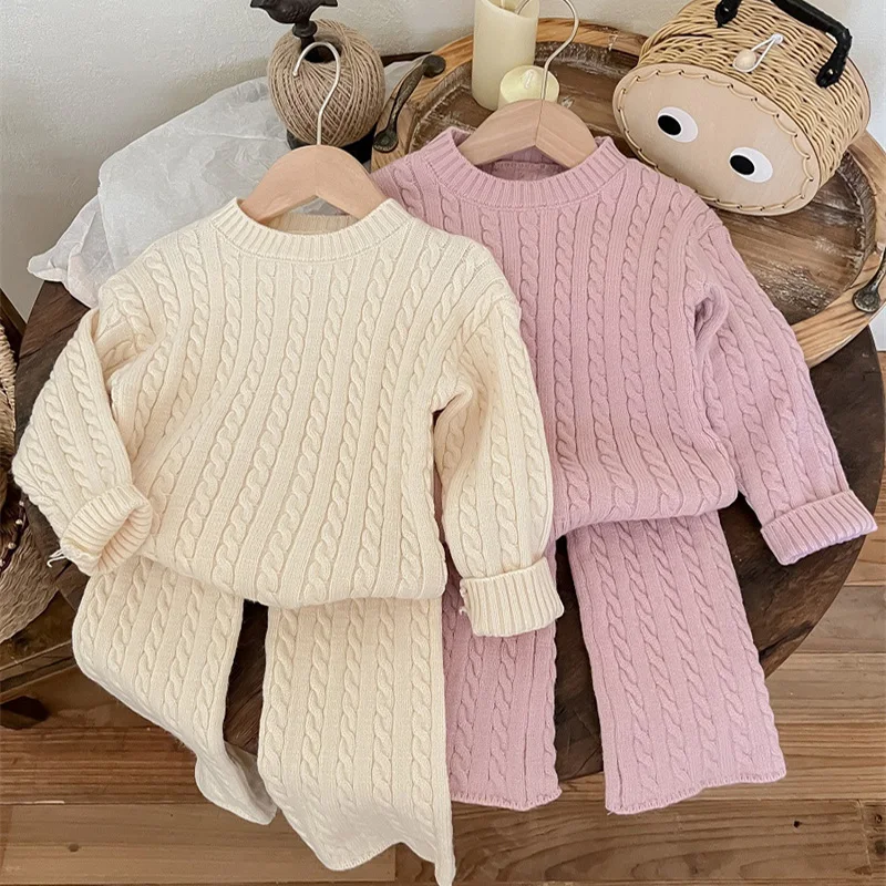 

Baby Girl's Winter Knit Sets Kids Sweater Top+Pants 2Pcs Outfits Children Autumn Winter Warm Suits New Infant Casual Clothing