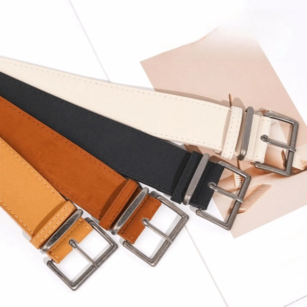 

Trendy Pin Buckle Suede Leather Belt Casual Retro Thin Waist Belt Luxury Design Vintage Waistband For Women