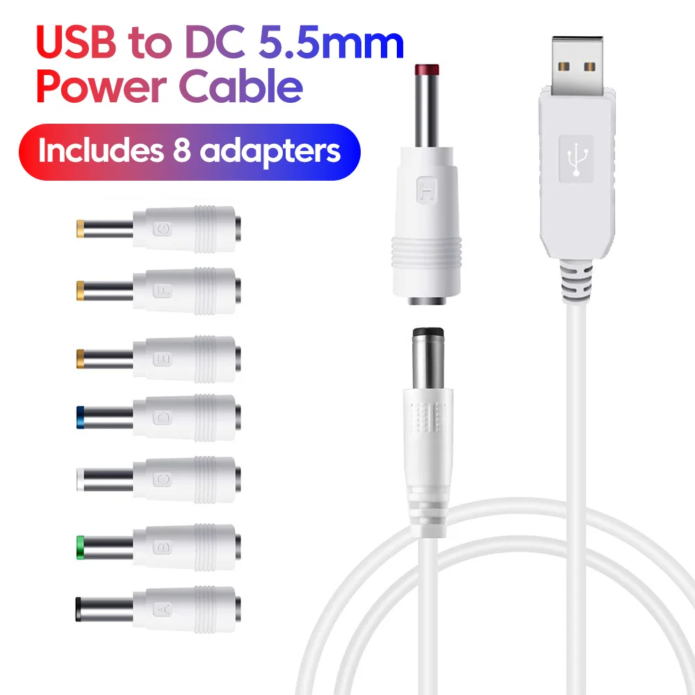USB To DC 5.5mm Power Cable With 8 Adapters DC 5V/9V/12V Boost Line USB To DC Connector For Wifi Router Mini Fan Speaker Lamp