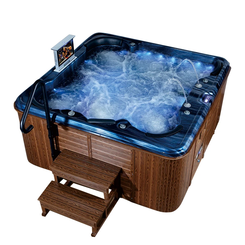 &c Spa with Overflow Acrylic Fiberglass Bathtub Square Hot Tub for Hotel Use Capacity Whirlpool Feature