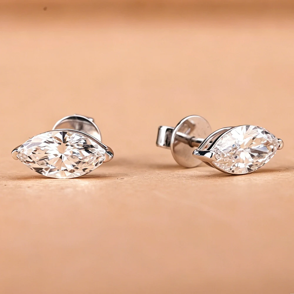 1CT 2C Marquise Cut Moissanite Stud Earring for Women Men Lab Diamond with Certified 100% S925 Silver Classic Ear Studs Jewelry