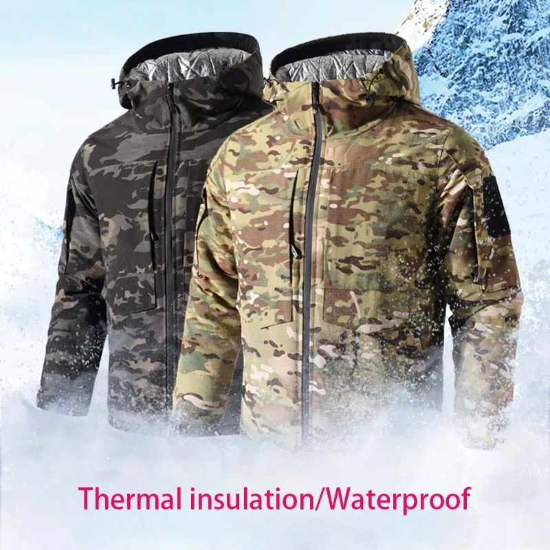 سترات شتوية سترات تكتيكية للتدفئة سترة قتالية عسكرية معاطف دافئة بقلنسوة سترة واقية متعددة حدبة ملابس مموهة حرارية
