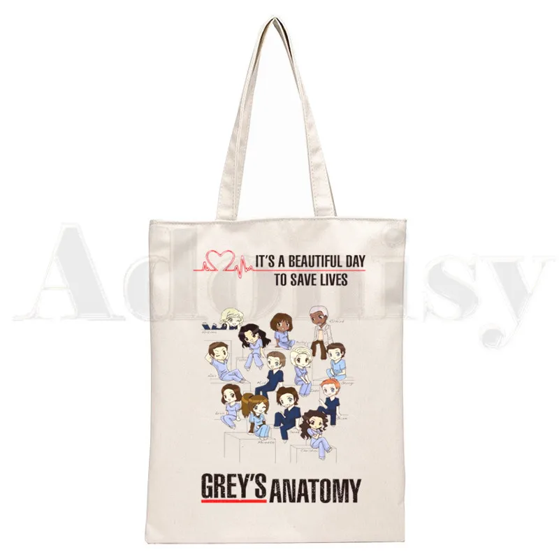 Grey's Anatomia Bolsa de Ombro Canvas, Feminino Engraçado Saco de Compras Ambiental de Grande Capacidade, Cinza Anatomia Você é Minha Pessoa Imprimir