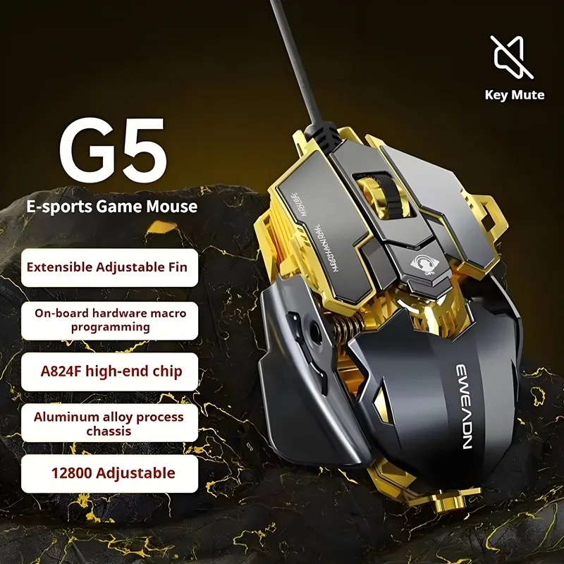 G5 Mechanical E-sports Wired Mouse RGB 9 Button Macro Programming Gaming Mute Mouse 12800 DPI For Desktop Computer Laptop