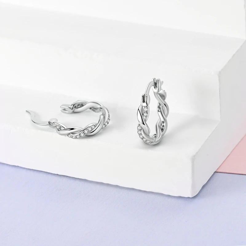 925 Sterling Silver Earrings Women Sparkling Wrap-around Hoop Earring For Anniversary Wedding Jewelry Gifts