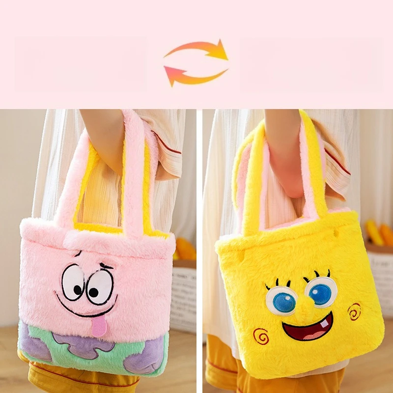 

New Cartoon SpongeBob Double-sided Cute High-value Bags Large-capacity Portable Shopping Bags Girls' Shoulder Bags Gifts