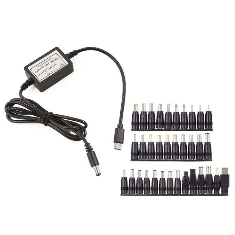 96GF كابل الطاقة فولتية قابلة للتعديل محول الطاقة مع نصائح محول قابلة للتبديل PVC ملمس لعشاق التكنولوجيا