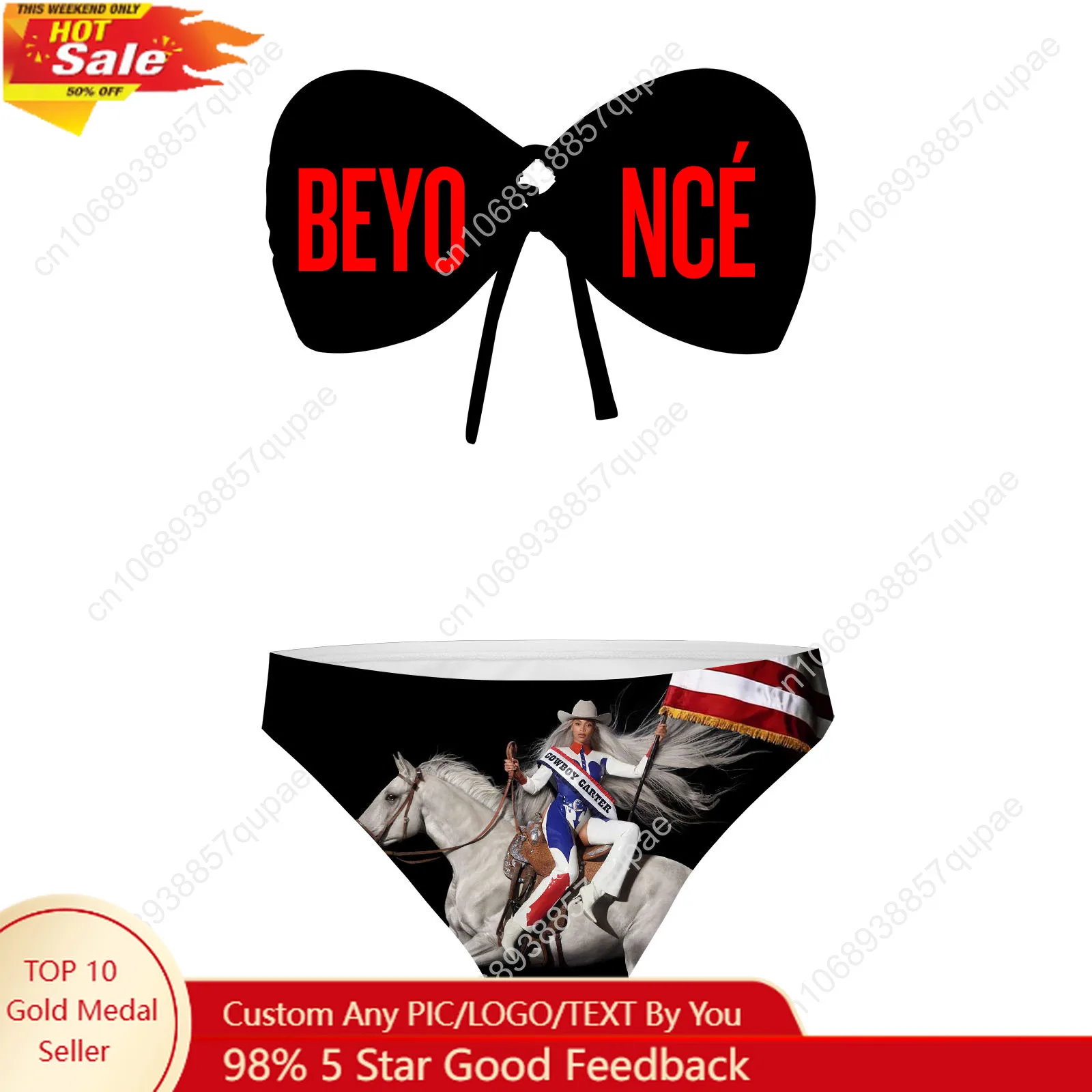 

Beyonce Rock Cowboy Carter Strapless Swimsuit Womens Bathing Suits Fashion Swimwear Pool Beach Sexy Bikini Customize Beachwear