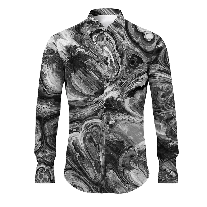 2024 New 3D Full Print Optical Illusion Abstract Shirts For Men Long Sleeve Stretch Fabric Shirt Tops Mens Casual Button Blouse