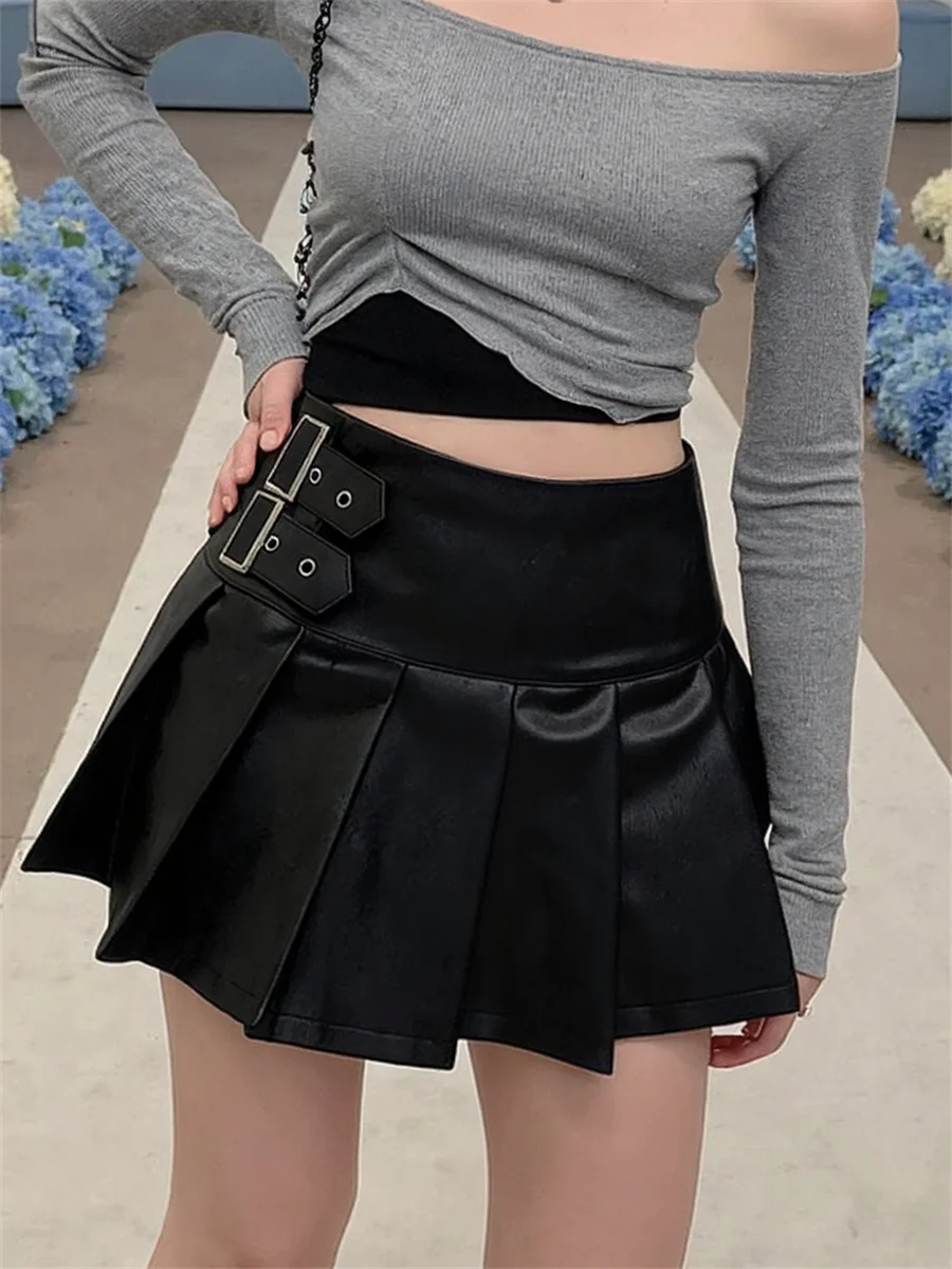 

Skirts Women Faux Leather Mini High Waist Solid Color Bodycon Design for Nightclub or Streetwear Modern Feminine Wear