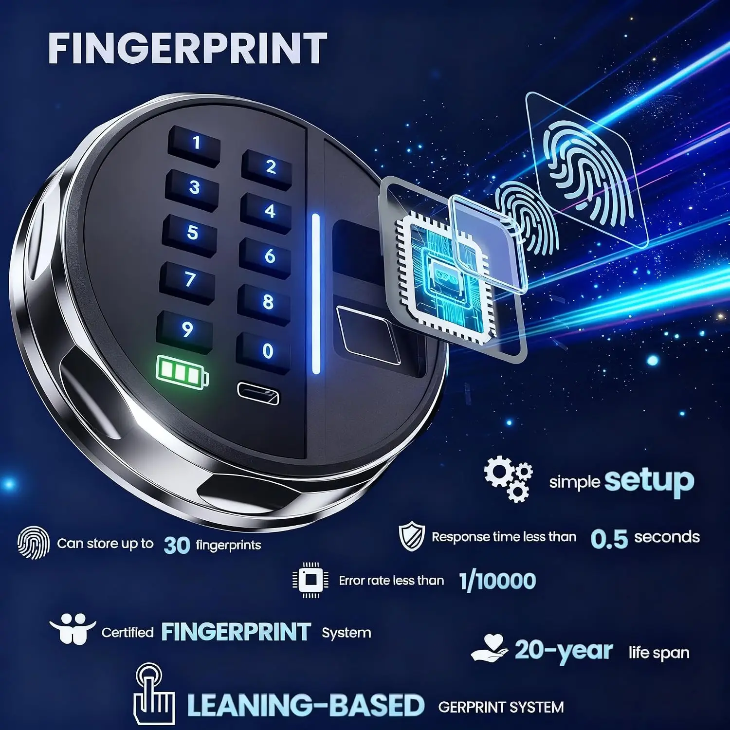 32LB Biometric 4 Pistols Safe with Fingerprint Lock, 3-8 Digit PIN | 2-in-1 Storage for 4 Pistols & Valuables, 1.71 Cu Ft Capaci
