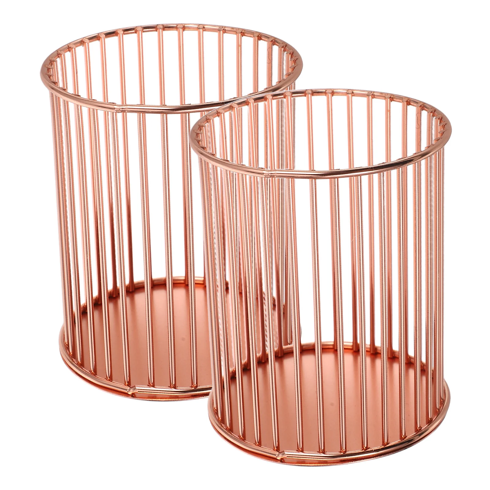 2Pcs Metal Pen Holder Iron Craft Pencil Storage Bucket for Desk Makeup Brushes Organizing Office Home Classroom Vanity Supplies