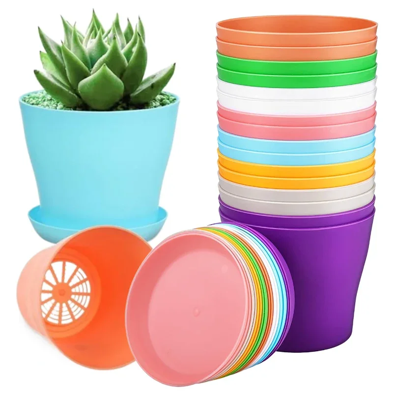 

Набор из 5 мини-горшков для цветов с поддонами, утолщенные, из полимерной смолы, с вентиляцией, для балкона, рабочего стола, декоративные, для зелени, суккулентов, садоводства TMZ