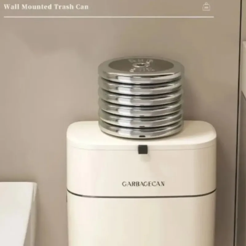 Kitchen Hanging Garbage Bin, Household Cream White Seamless Sticker Cabinet, Garbage Basket With Lid, Household Wall Hanging image 6