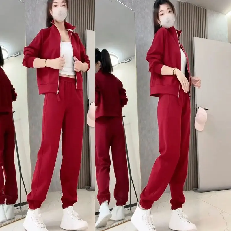 

Досуг и мода, осенняя новая спортивная куртка на молнии + маленькие колготки, корейское издание, универсальный комплект из двух предметов для бега