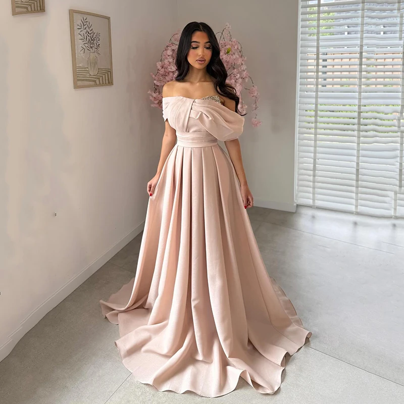 

Thinyfull 2026 A-Line Prom Evening Dresses Off The Shoulder Beading Satin Party Dress Women Long Cocktail Prom Gowns Customized