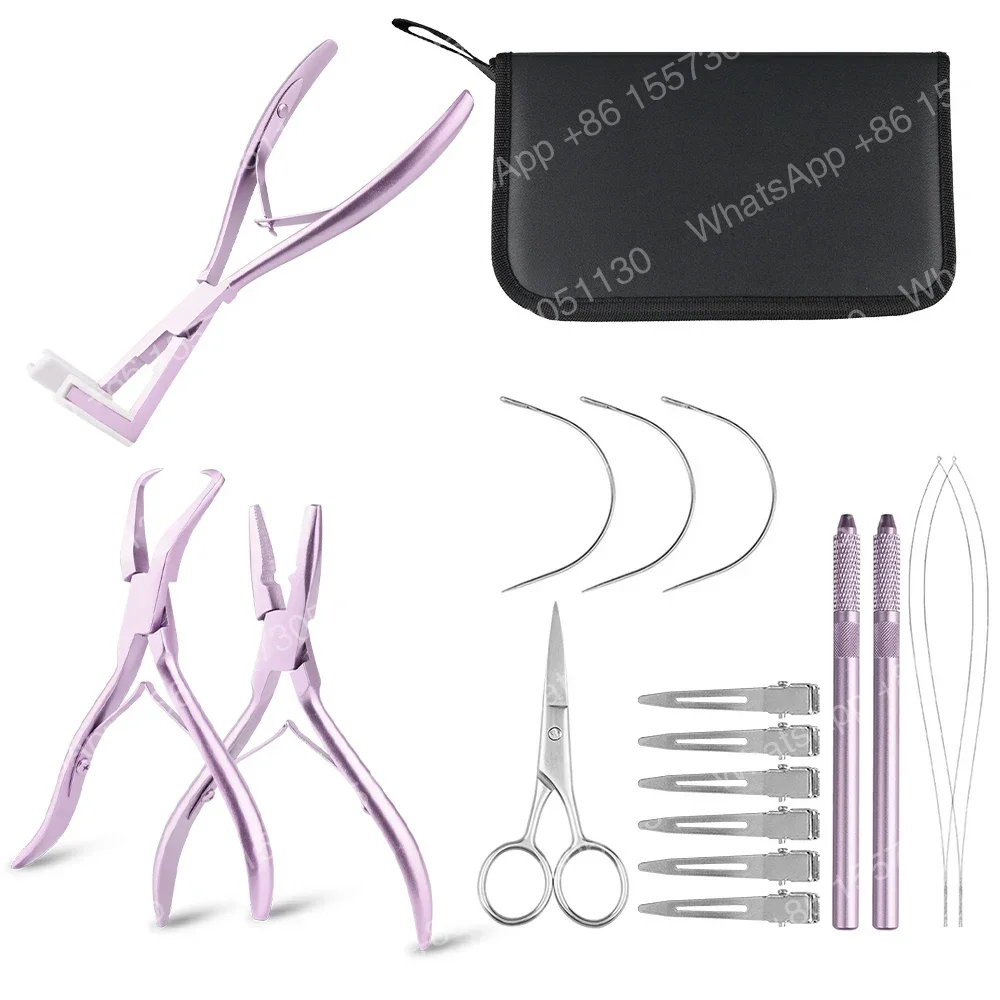 Professional Hair Extension Pliers Tool Kit Hair Threader Loop Tool with Metal Sectioning Clips and Thread Cutting Scissors