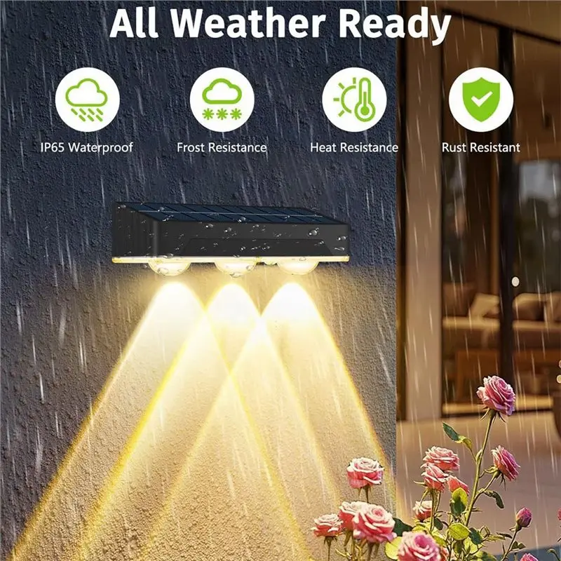 ABLK Outdoor Waterproof LED Solar Fence Lights 4-Pack Solar Powered Wall Lights For Deck And Step, Patio Backyard Fence