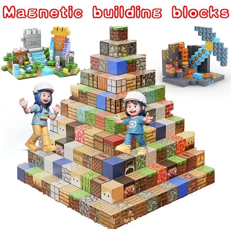 53~219PCS Magnetic Blocks My World Cube Magnet Toys Set Kid Age 3+ DIY Stem Sensory Montessori Toy for Boys Girls Children Gift