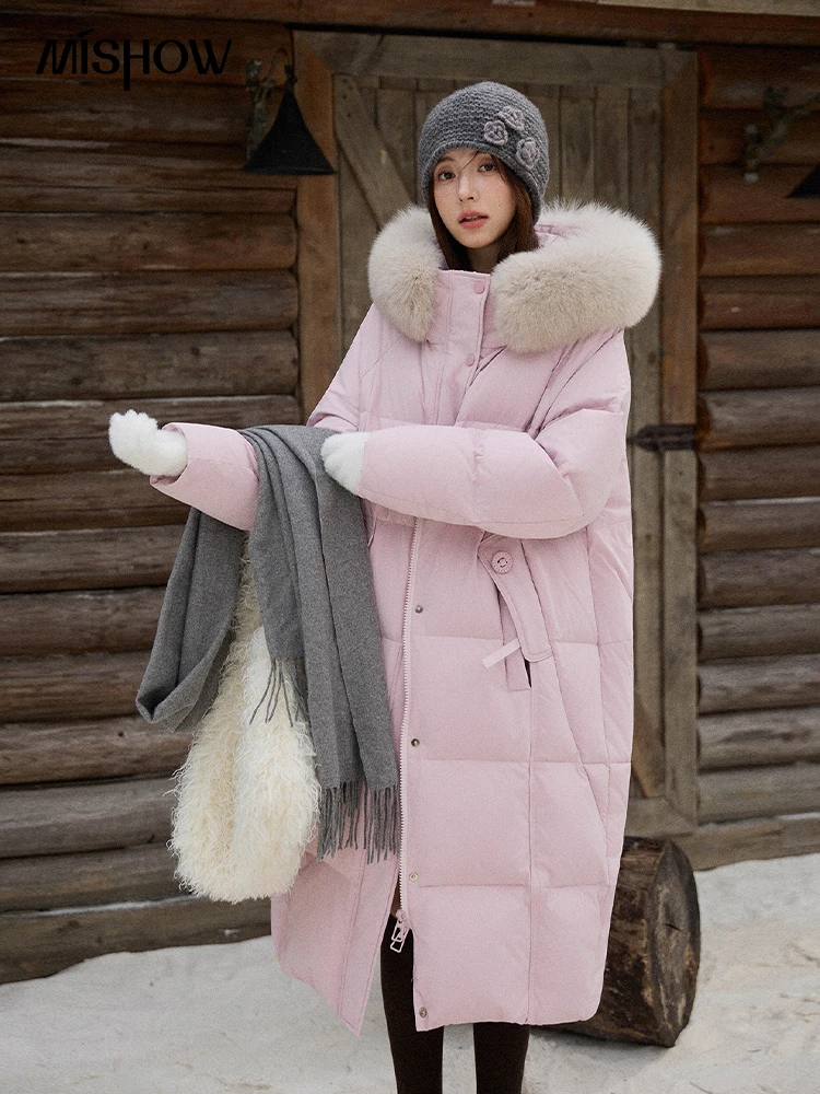 MISHOW Damen-Wintermantel mit Kapuze, 2025, modisch, solide, lange Daunenjacke für den Pendelverkehr, winddicht, warm, Daunenmantel, luxuriös, MXE51Y0079