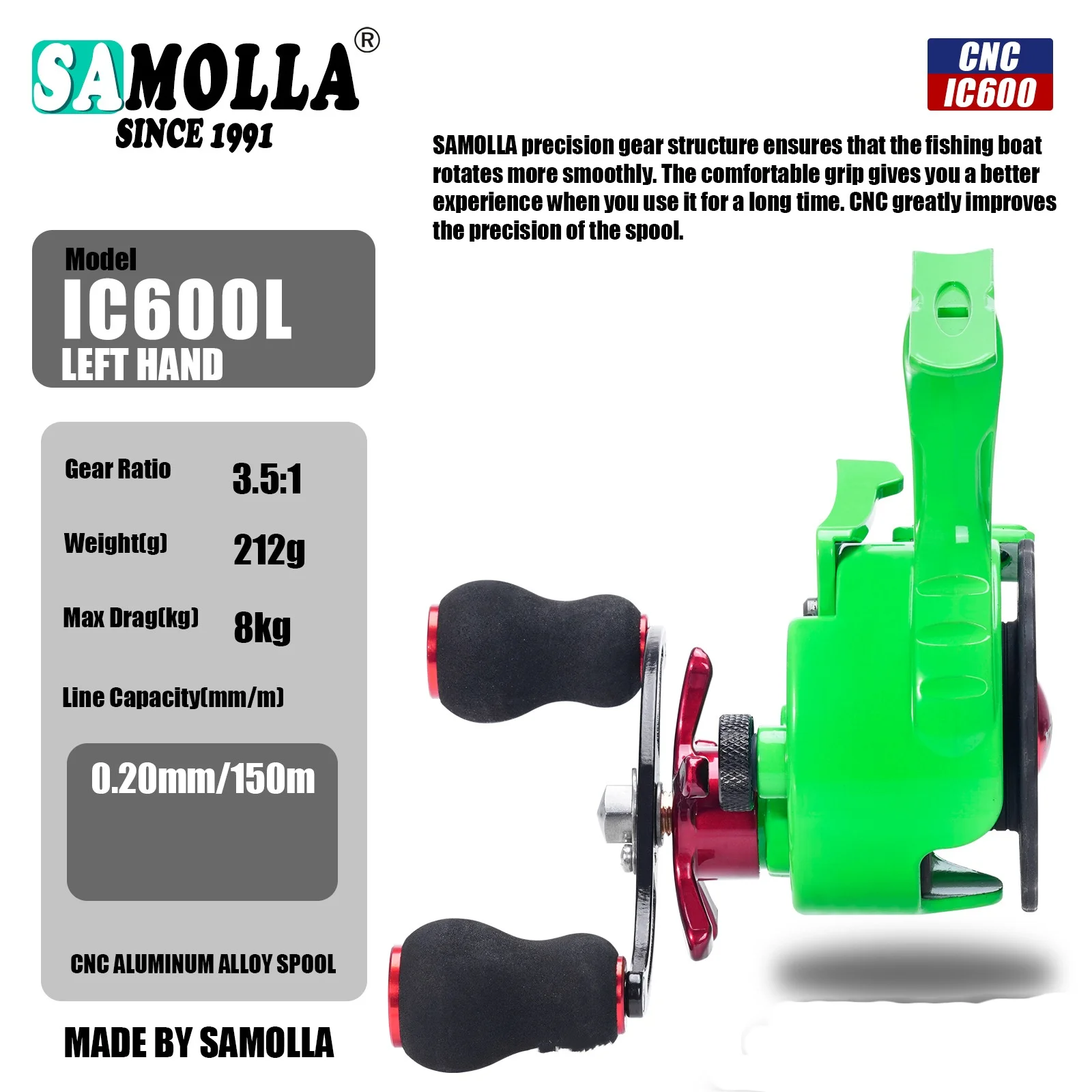 Carrete de pesca en hielo inline – Pie alto CNC para jigging ligero - imagen 3