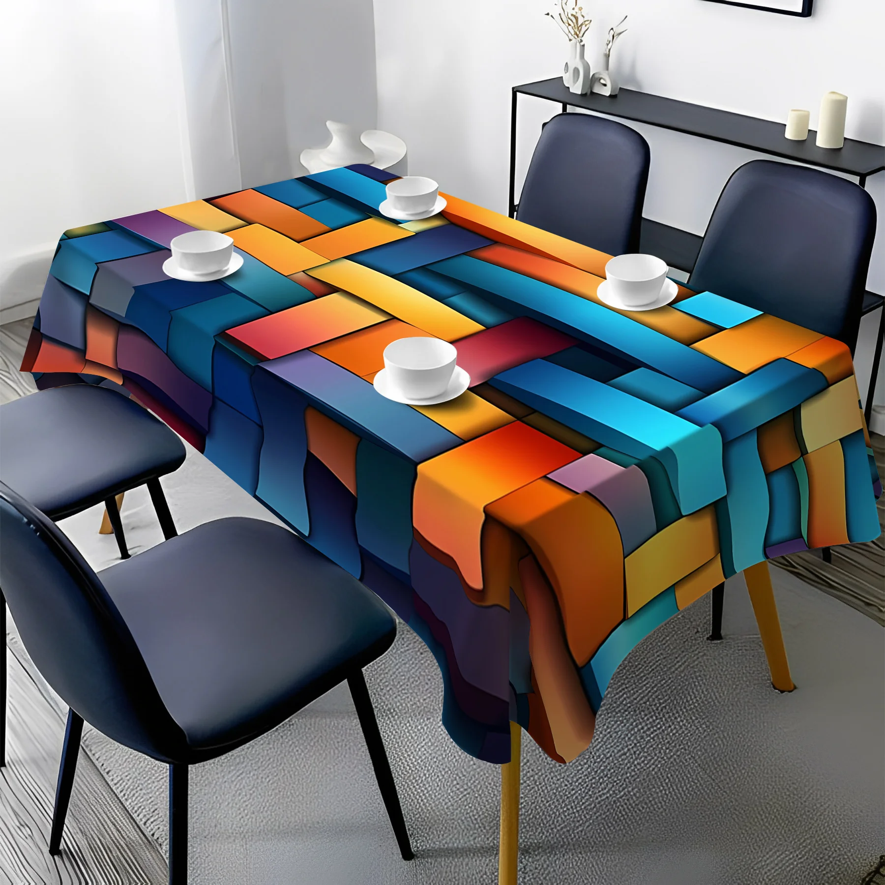 One three-dimensional geometric pattern polyester tablecloth, washable table cover, suitable for restaurantszyc