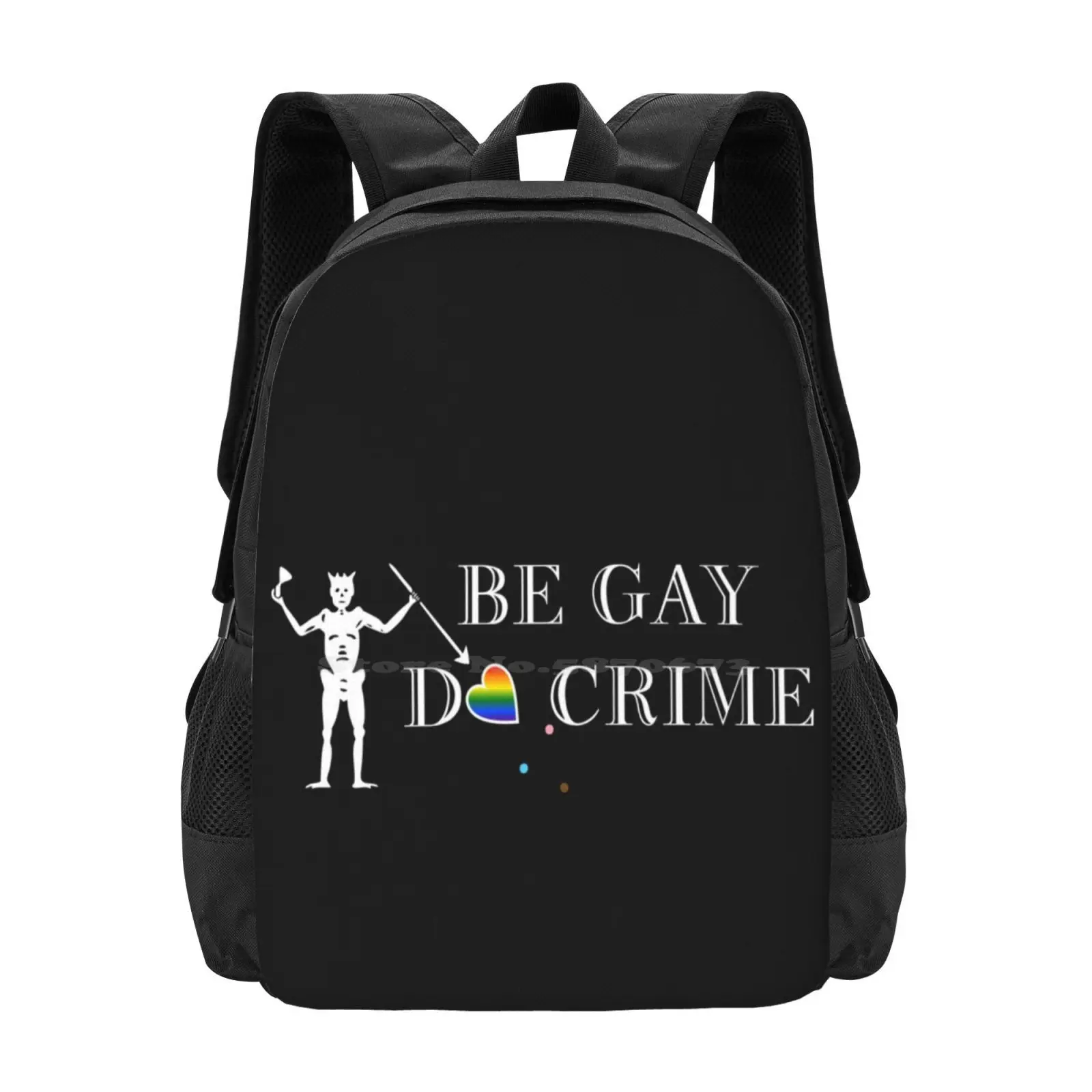 Be Gay, Do Crime (Black Background) Hot Sale Schoolbag Backpack Fashion Bags Be Gay Do Crime Ofmd Our Flag Means Death